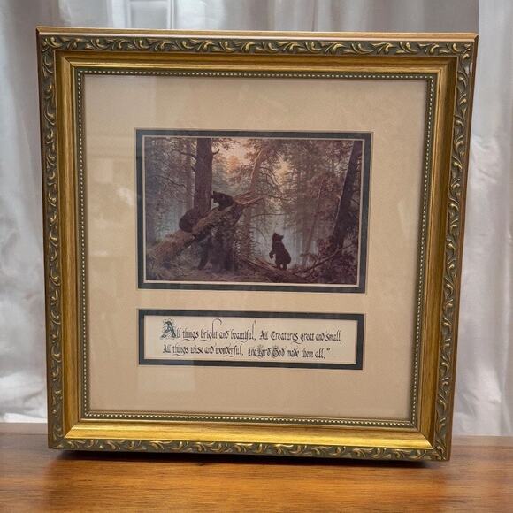 Don Jonas Calligraphy Matted Framed Print Inspirational Rustic Cabin Bears 12x13 - Picture 1 of 10